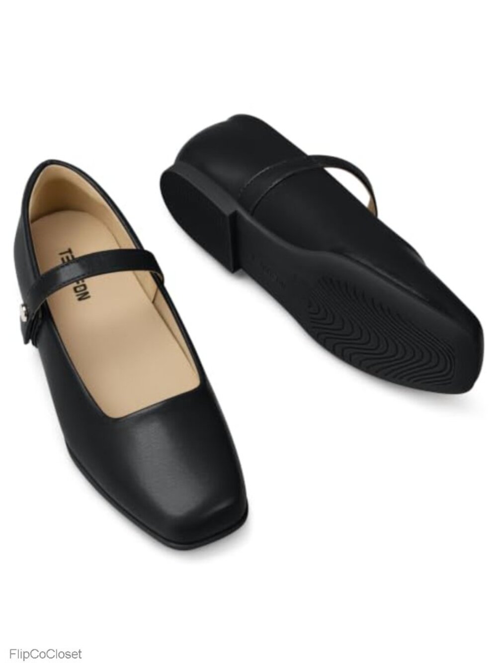 Square Toe Mary Jane Flats PU Leather Cushioned Arch Support Ballet Shoes